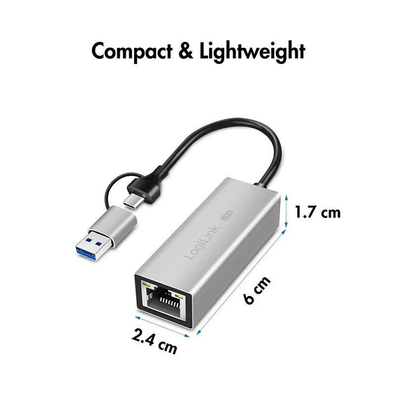 USB-A/-C na 2,5G Ethernet adaptér, sivý