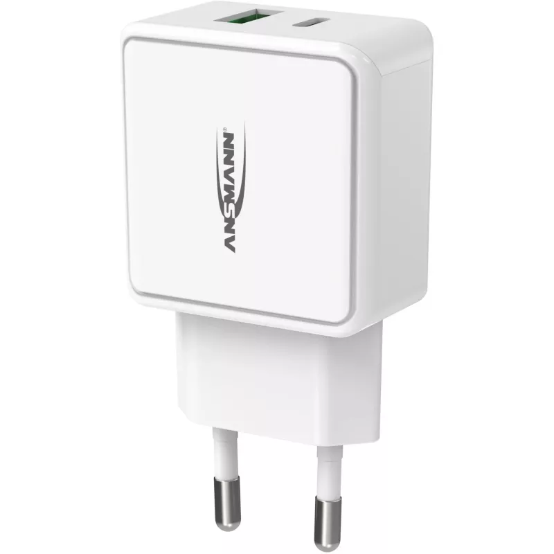 ANSMANN HC218PD - napájací zdroj - 18 W - 3000 mA - PD, QC 3.0 - 2 výstupné porty (USB, USB-C) - biely (1001-0111)