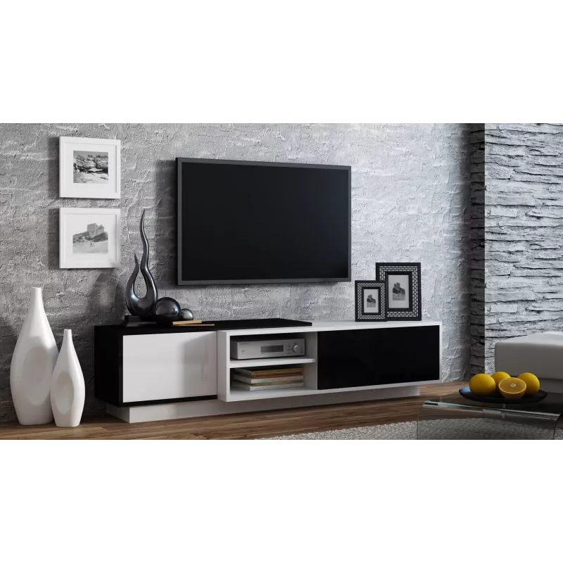 Cama TV skrinka SIGMA1 180 biela/čierna lesklá