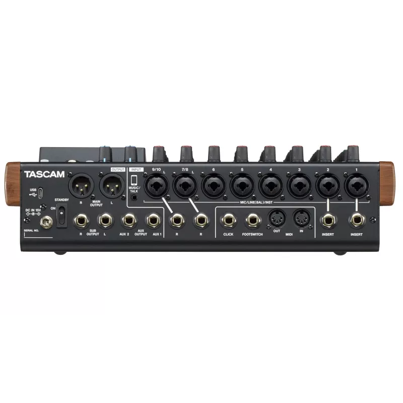 Tascam Model 12 10-kanálový mixér s 12-stopovým rekordérom, 20–20000 Hz, čierna/drevo