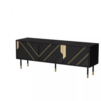 TV skrinka Cama Meble MOUNTAIN 154x40x55 cm – povrch z drevotriesky, čierna a zlatá