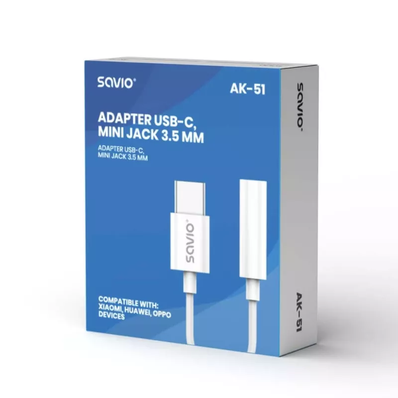 USB Type 3.1 C (M) – Jack 3.5mm (F) audio adaptér biela SAVIO AK-51