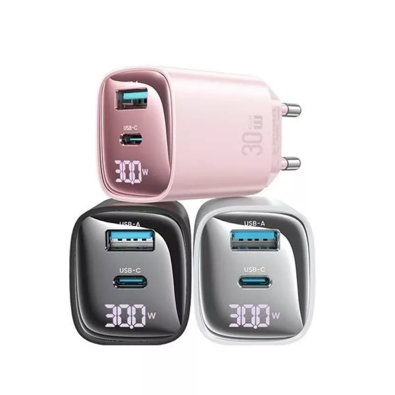 Nabíjačka usams CC229 30W GaN USB-C a USB LED kompaktná cestovná nabíjačka