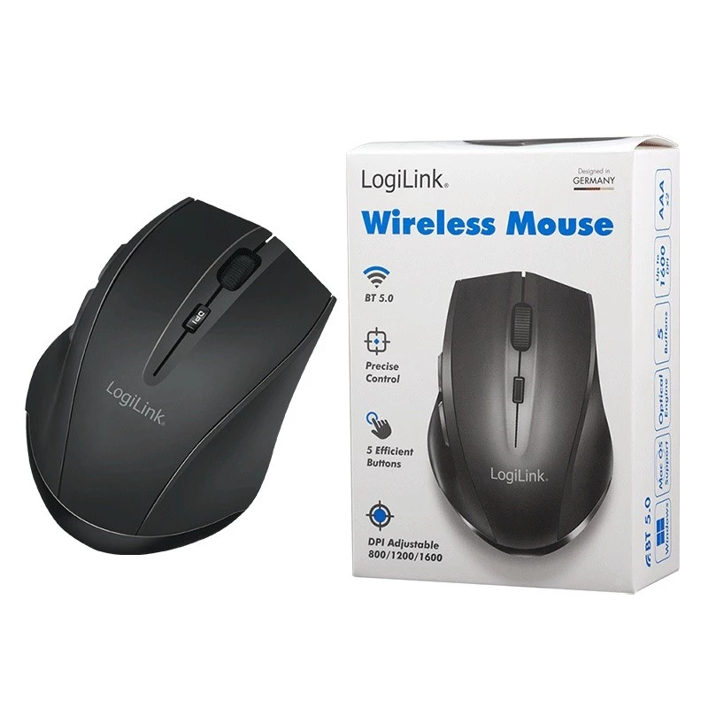 Logilink bezdrôtová myš BT5.0, ergonomická, čierna