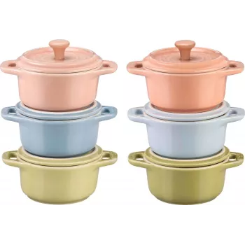 Sada 6x Mini-Cocotte okrúhla 10 cm, viacfarebná