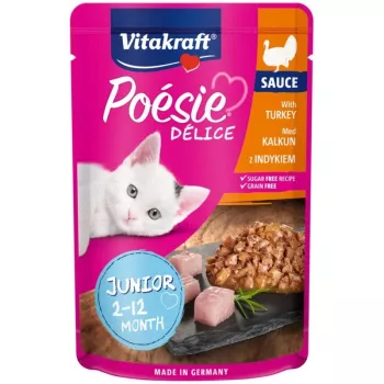 Mokré krmivo pre mačky Vitakraft Poésie Delice Junior — morčacie 85 g vrecko, 84 % vlhkosti, 8,5 % bielkovín