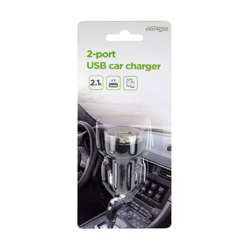 Auto nabíjačka Gembird EG-U2C2A-CAR-02, 12–24V vstup, 5V/2,1A výstup, 2× USB 2.0, čierna