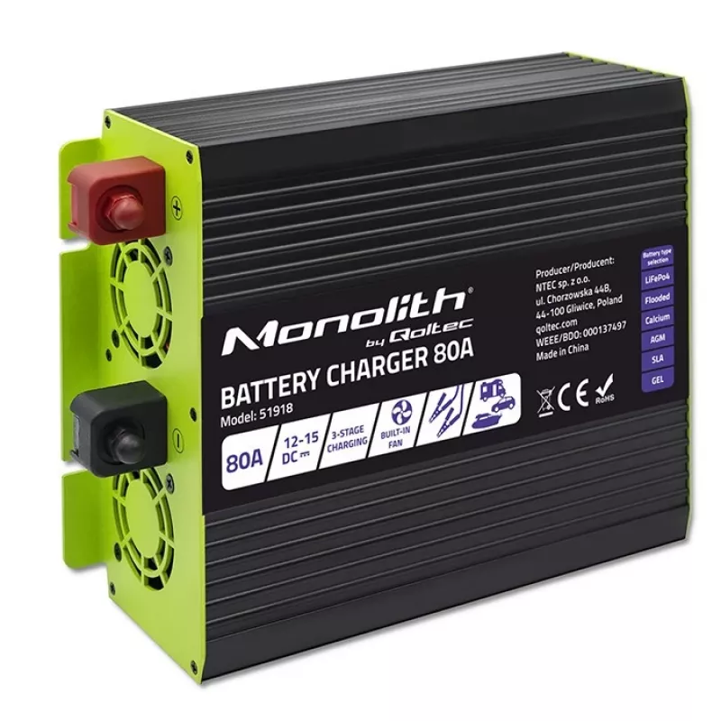 Nabíjačka batérií QOLTEC 51918 80A 12V – nabíjačka pre batérie LiFePO4, AGM, GEL, SLA