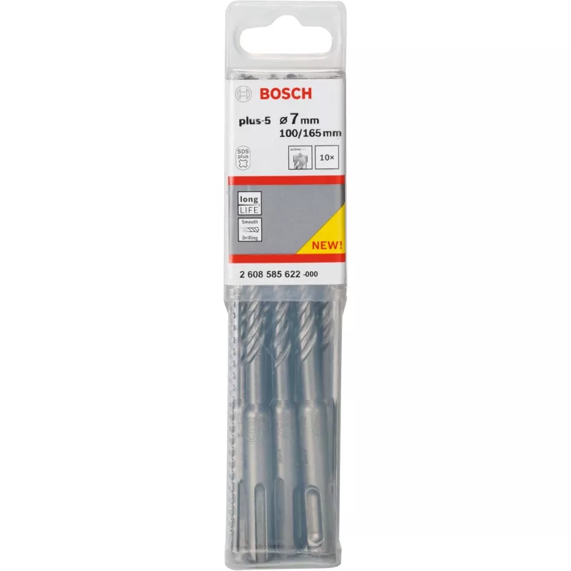Bosch 2608585622 SDS-plus-5 príklepové vrtáky, Ø 7 mm, pracovná dĺžka 100 mm, 10 ks
