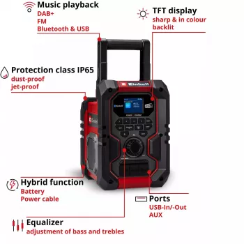 Prenosné rádio EINHELL TE-CR 18 Li DAB+ FM Bluetooth USB, na batérie (kompatibilné s TE-CR 18 Li)
