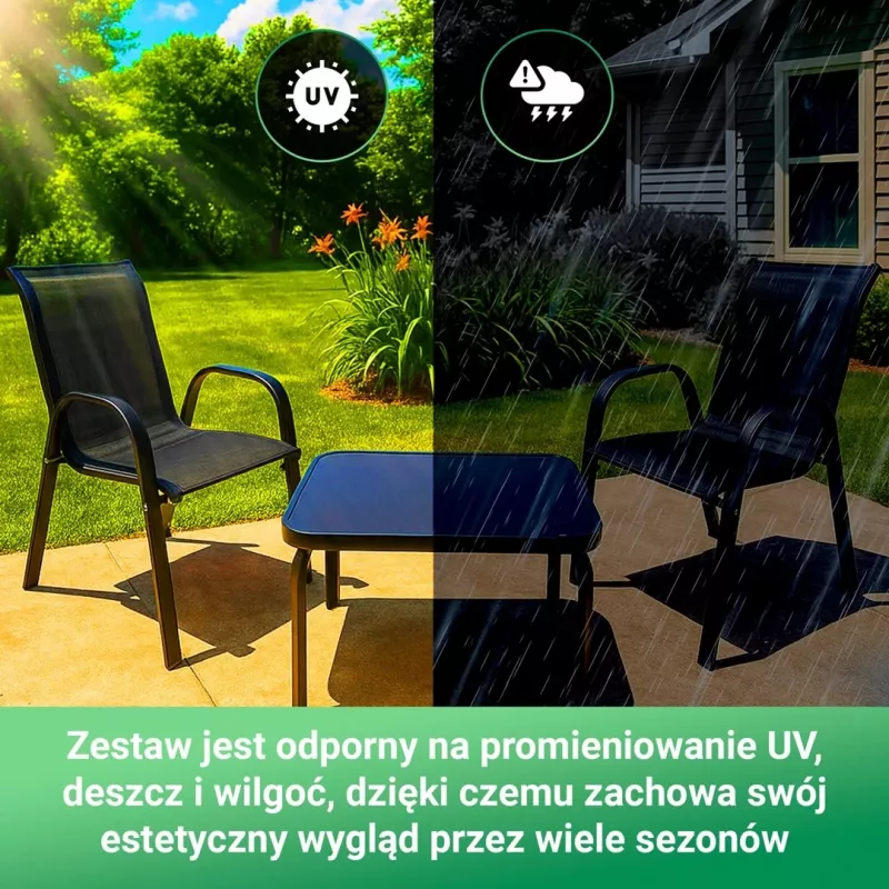 Extralink Black Forest záhradná súprava, Textilene dve stoličky + čierny stôl