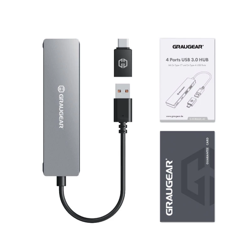 GRAUGEAR G-HUB2A2C-AC rozbočovač USB 3.2 Gen 1 (3.1 Gen 1) Type-A + Type-C 5000 Mbit/s strieborný