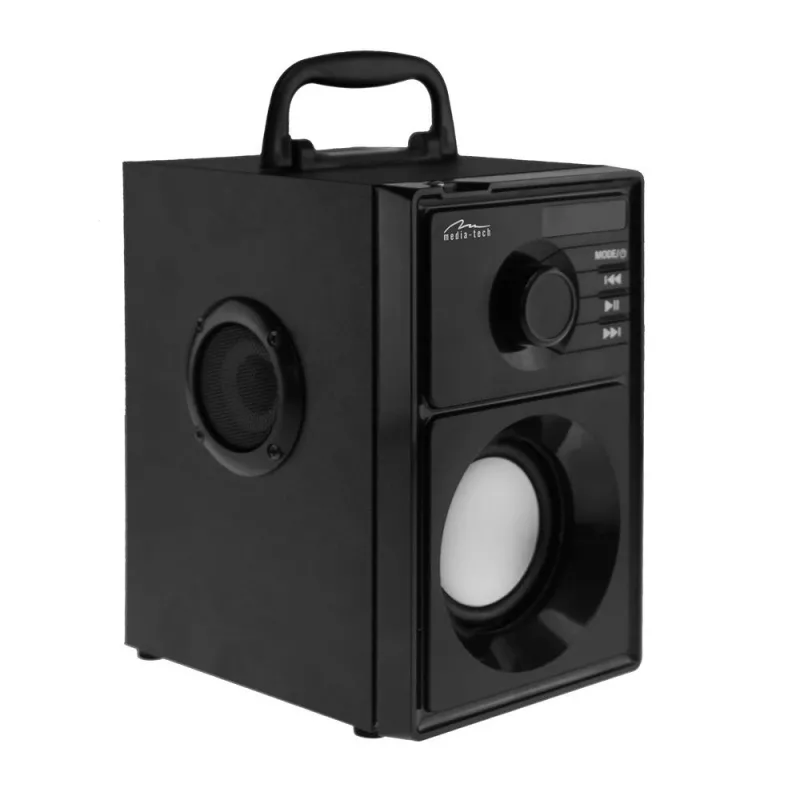 Prenosný reproduktor MEDIA-TECH MT3179, 20 W (RMS 15 W), Bluetooth 5.1, FM, MicroSD, USB, AUX, Li-Ion, 6 h, drevené puzdro