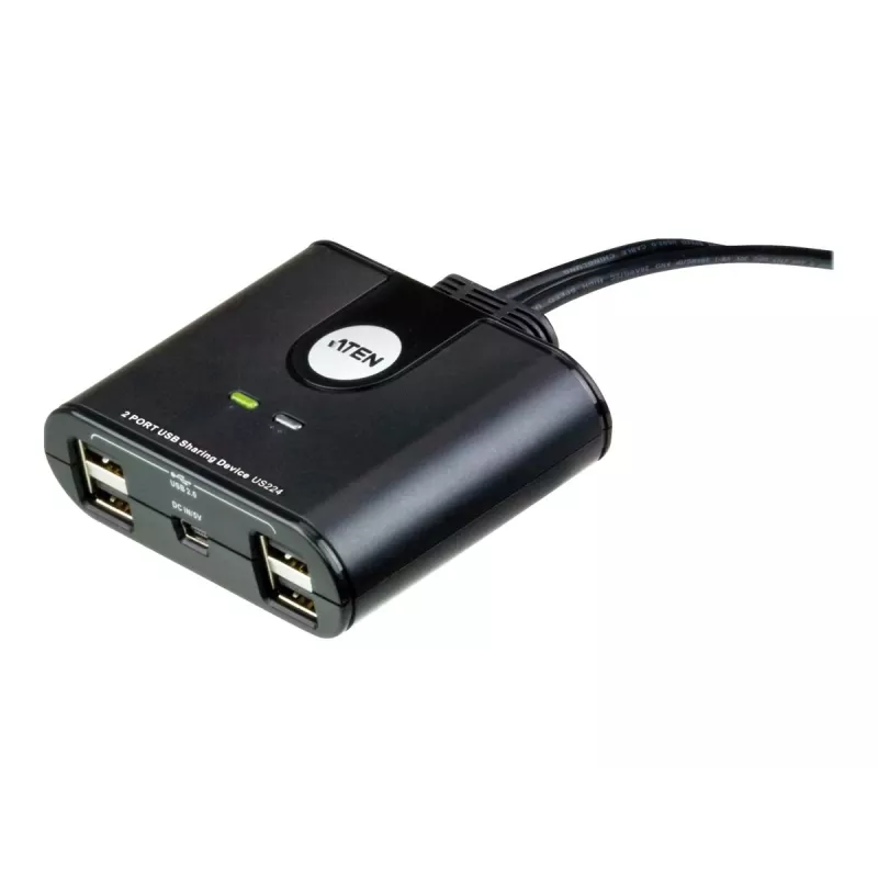 USB 2.0 2-port zariadenie na zdieľanie periférií ATEN US224AT — USB Type-A, 1,8 m kábel, čierna