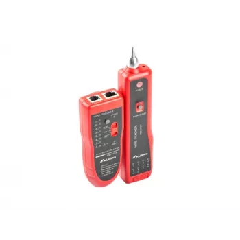 LANBERG sieťový tester káblov NT-0501 — podpora RJ-11/RJ-12/RJ-45, max. dĺžka 250 m, integrovaná batéria, LED indikátory, čierna