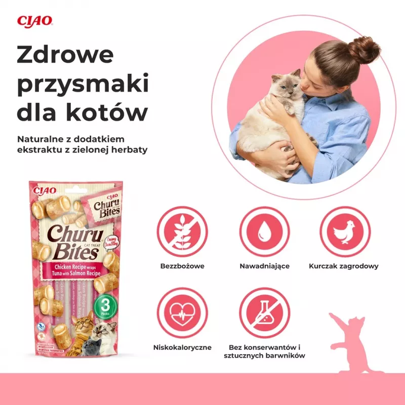 INABA Churu Bites kuracie s tuniakom a lososom - maškrty pre mačky - 3x10 g
