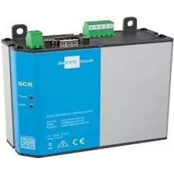 LAN router INSYS icom SCR‑E300, montáž na DIN lištu/stenu, SMA anténový konektor, 10/100 Mbit/s, 12–24 V