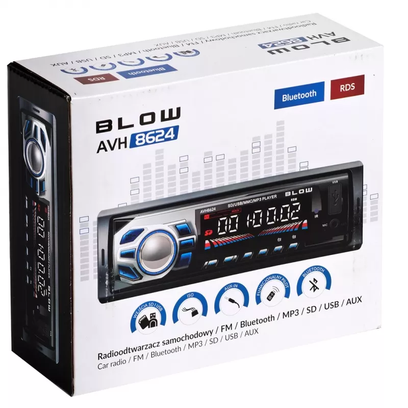 BLOW AVH-8624 autorádio, 1 DIN, FM RDS, Bluetooth, USB, SD/MMC, AUX, MP3, LCD displej, diaľkový ovládač, čierne