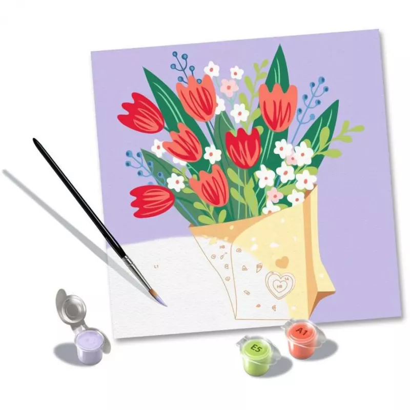 Sada maľovania podľa čísel Ravensburger CreArt – Obrázok s kyticou tulipánov, model 25518