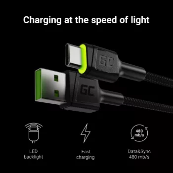 Green Cell KABGC13 USB kábel USB 2.0 2 m USB A USB C čierna