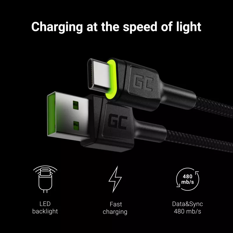 Green Cell KABGC13 USB kábel USB 2.0 2 m USB A USB C čierny