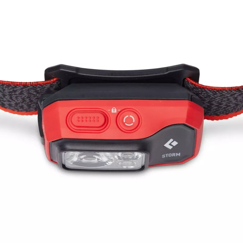 Čierna čelová lampa Diamond Storm 450 s čiernou, červenou čelenkou
