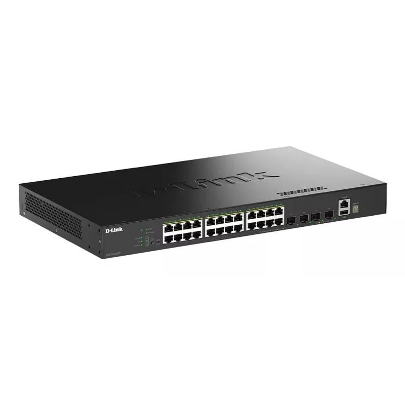 D-Link 28-portový gigabitový stackable PoE+ smart managed switch so 4 x 10G SFP+ portami