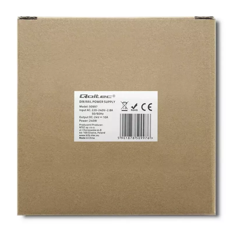Napájací zdroj na DIN lištu QOLTEC 50997 240W 24V 10A