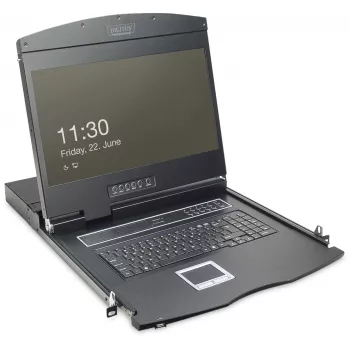 19 palcová LCD KVM konzola DIGITUS DS-72211-5US, 16-port Cat 5, 1366x768, US International klávesnica