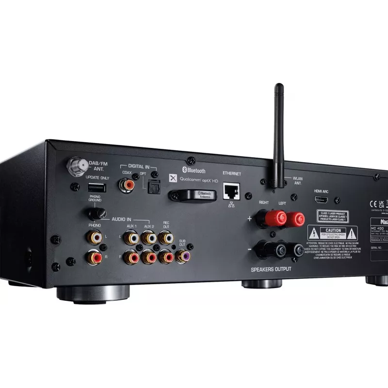 Stereo prijímač Magnat MC 400 — 2.0 kanály, 40 W na kanál, CD prehrávač, Wi‑Fi, Bluetooth, DAB/FM, Ethernet (čierny)