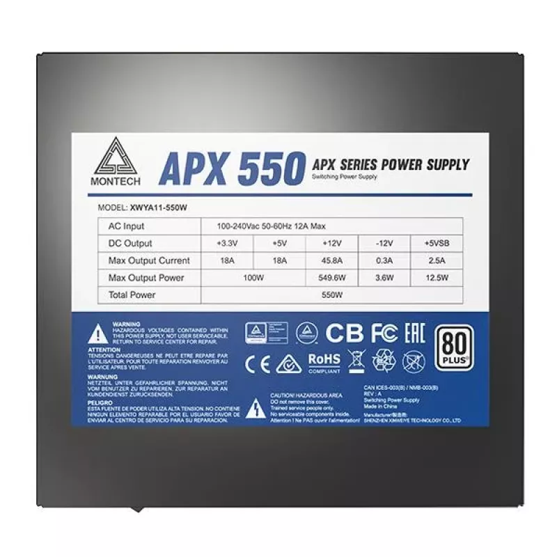 Montech APX550 napájací zdroj 550 W 20+4 pin ATX ATX čierny
