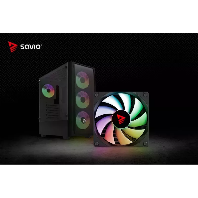 PC skriňa SAVIO Noctis Flow RGB — Cube, ATX/Mini-ITX, 3x 120 mm predné ventilátory, bočné okno z tvrdeného skla, max. GPU 35 cm