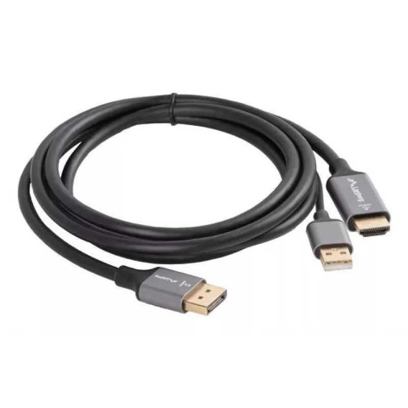 Lanberg CA-HDDP-20CU-0018-BK videokábel adaptér 1,8 m DisplayPort HDMI + USB čierny, strieborný