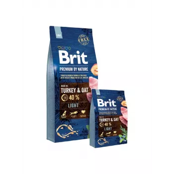Brit Premium by Nature Light suché krmivo pre psov 15 kg — morčacie a jablko, 25 % proteínu, 8 % tuku, 3180 kcal/kg