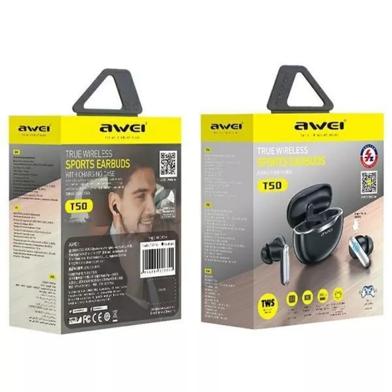 Awei slúchadlá Bluetooth 5.3 T50 TWS nabíjacie puzdro /čierna
