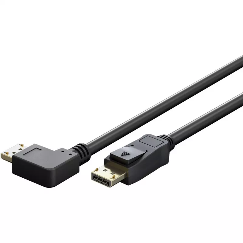 Kábel DisplayPort samec 90° > DisplayPort samec, 8K / 144Hz (čierny, 2 metre, 1 samec 90° bočne zahnutý, 54 Gbit/s, DisplayPort 2.0 / 2.1)