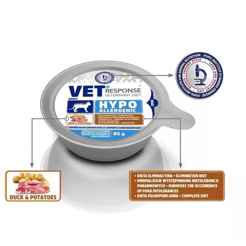 VET RESPONSE Hypoallergenic kačica - mokré krmivo pre mačky - 85 g