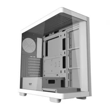 Počítačová skriňa DarkFlash DS900G biela — Mid-Tower, tvrdené sklo, bez ventilátorov