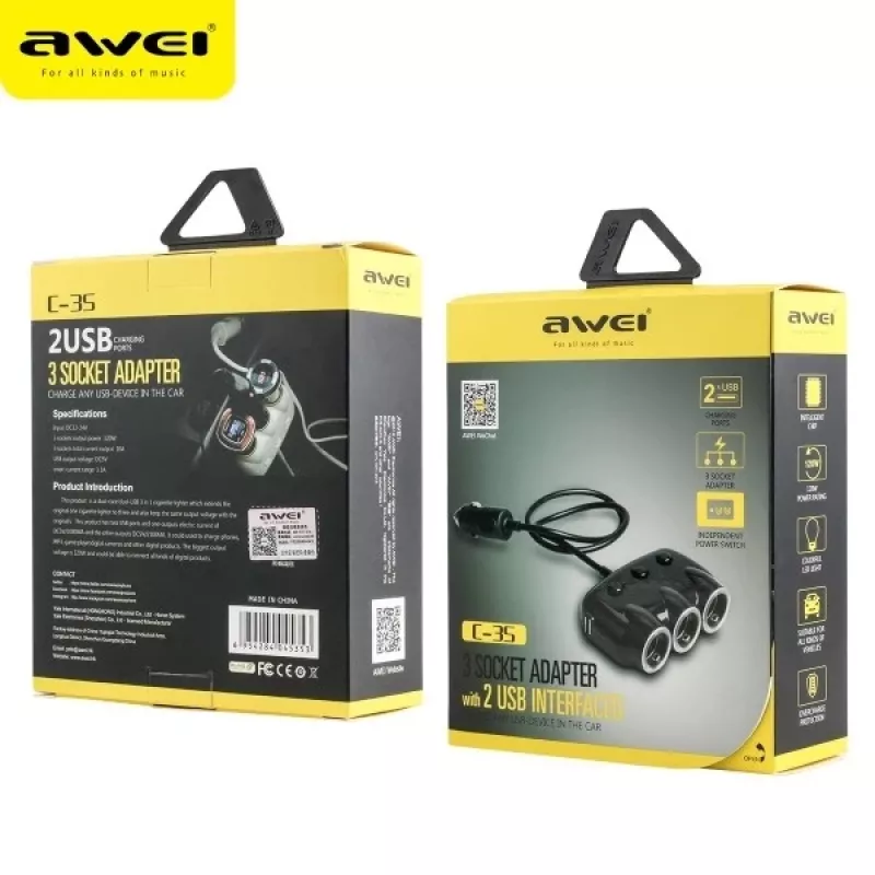 Auto adaptér do zapaľovača Awei C-35 pre 12V a 24V zásuvky
