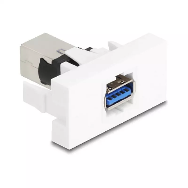 Keystone modul DELOCK 90910 – plochý USB-A konektor, biely, 45×22,5×42,6 mm