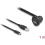 DeLOCK USB 2.0 kábel, USB Type-A konektor samec a USB Type-C konektor samec na USB Type-A konektor samica 90° zahnutý a USB Type-C konektor samica 90° zahnutý, 1 m, čierny
