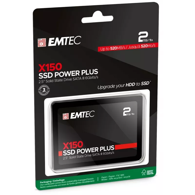 Emtec X150 Power Plus - SSD - 2 TB - interný - 6,4 cm (2,5 inch) - SATA 6Gb/s (ECSSD2TX150)
