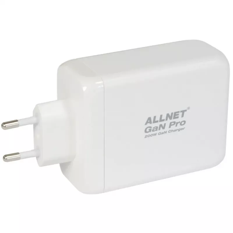 ALLNET napájací zdroj PSU-GaNPD-USB-1A3C-200W — 200W GaN USB nabíjačka, 1× USB-A, 3× USB-C
