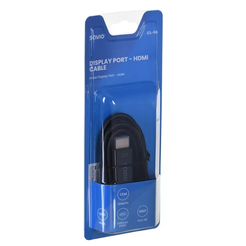 SAVIO video kábel adaptér DisplayPort na HDMI typ A CL-56, 1,5 m, čierny