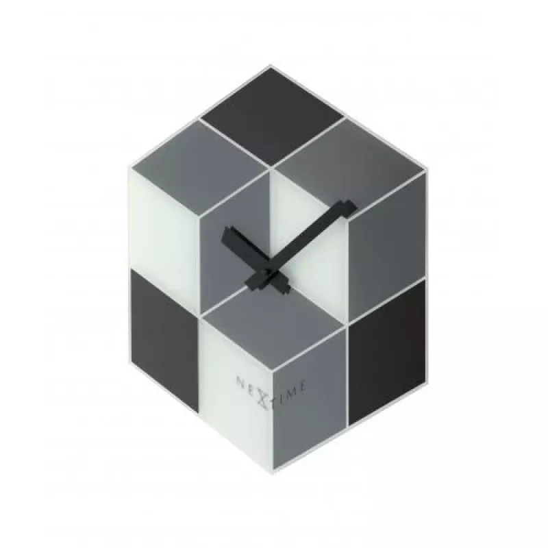 NeXtime hodiny 8171 Cubic, 43,5x37 cm, nástenné, čierne/biele/sivé