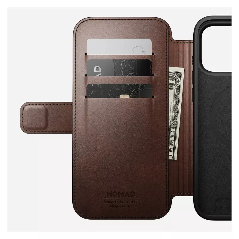Puzdro na telefón Nomad Modern Leather Folio pre iPhone 17 Pro Max — hnedá, koža, 6,3