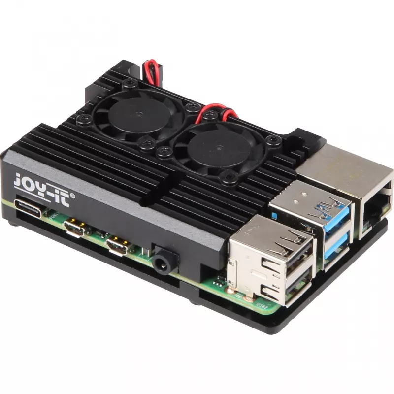 JOY-IT RPI CASE ALU07F - puzdro pre Raspberry Pi 4, hliník, ventilátor, čierna (RB-ALUCASEP4+07FAN)