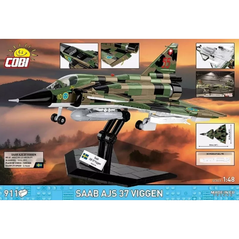 Stavebnica Cobi Blocks Saab AJS 3 Viggen 911-dielna modelárska sada, 911 dielov