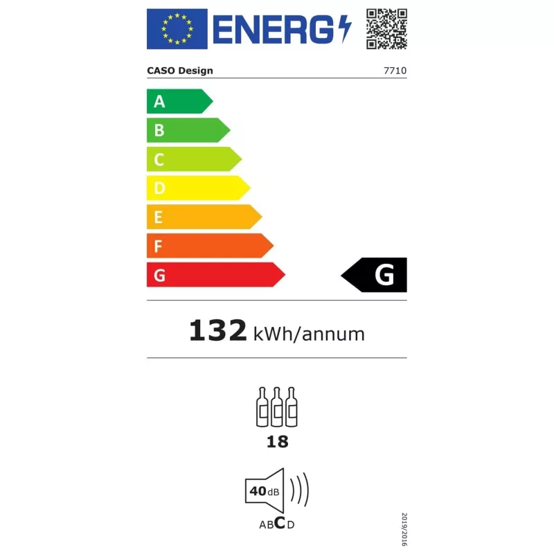 Vstavaná vinotéka Caso WineDeluxe E 18 — 18 fliaš, výška 46 cm, čierna, energetická trieda G