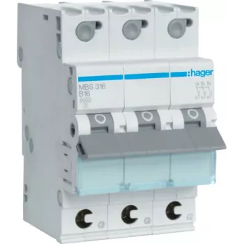 Hager MBS316 typ B 3P 3-modulový istič (MBS316)